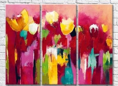 Триптих Абстракция из тюльпанов на разноцветном фоне Ris9363 фото