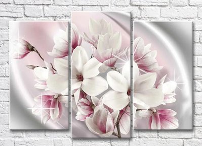 Триптих Крупные магнолии на розовом шелке 3D7763 фото