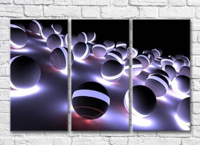 Триптих Светящиеся 3Д шары на фиолетовом фоне Abs7263 фото