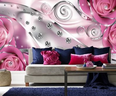 Fototapet Trandafiri roz cu diamante, Abstracție 3D 3D3663 фото