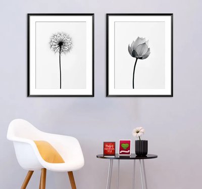Papadie monocromă și lotus pe fundal alb Flo14664 фото