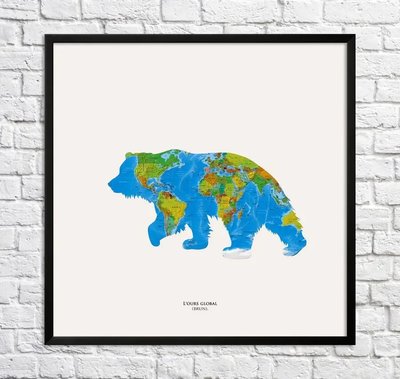 Постер Бурый медведь. Карта мира Min15883 фото