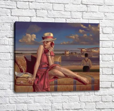 Постер Девушка на диване с телефонной трубкой, Перегрин Хиткот Put17244 фото