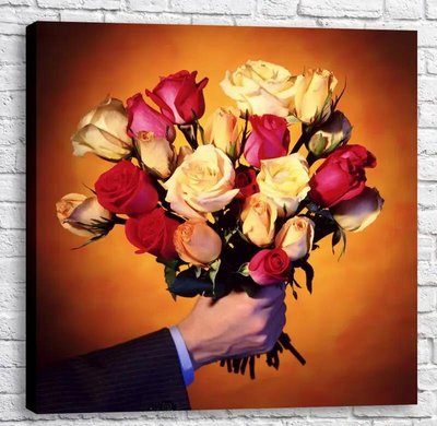Poster Hand oferă un buchet de trandafiri frumoși Fig16683 фото
