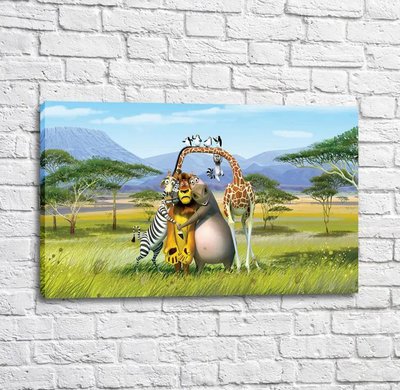 Poster Eroii desenului animat Madagascar pe fundalul copacilor verzi Mul16233 фото
