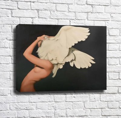 Fată nudă ținând pe cap aripi de pasăre Emi14903 фото