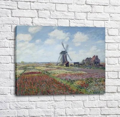 Картина Fields of Tulip With The Rijnsburg Windmill, 1886 Mon14114 фото