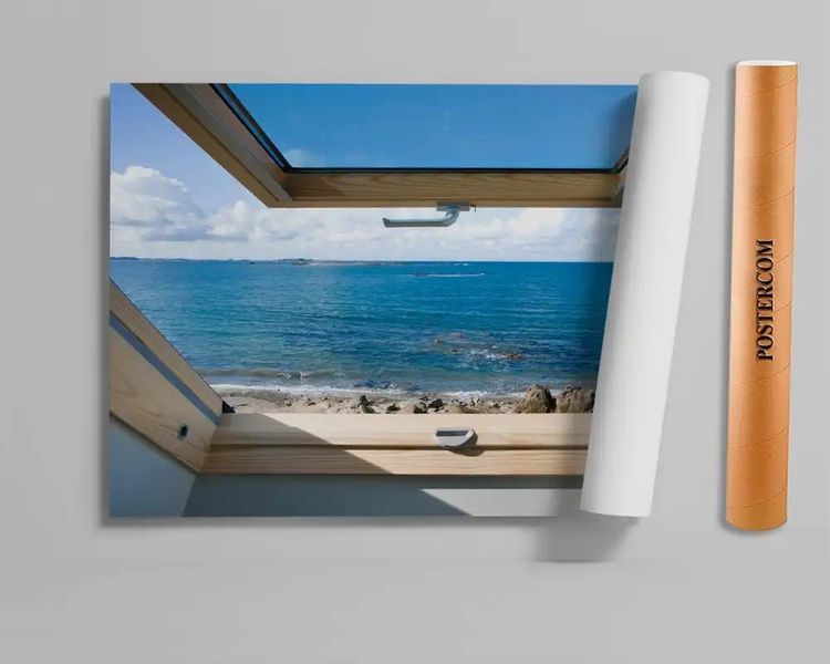 Наклейка на стену, Вид из окна с видом на море W19 фото