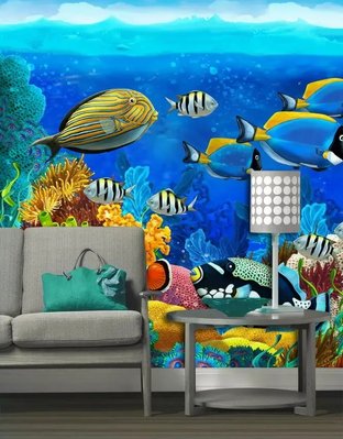 Фотообои Рыбки разноцветные и яркие кораллы Pod2114 фото