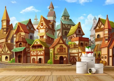 Сказочный рисованный детский городок, день Det64 фото