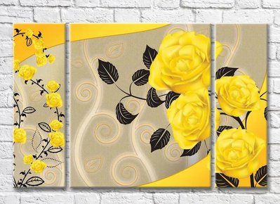 Триптих Ветки желтых роз на бежевом фоне 3D7814 фото