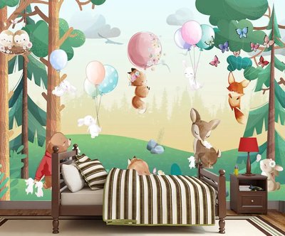 Сказочный лес с животными и воздушными шарами Fot514 фото