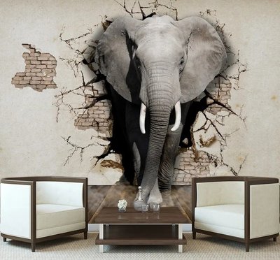Elefant uriaș, pe un perete crăpat 3D864 фото