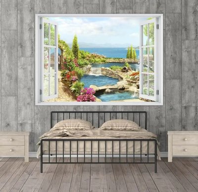 Наклейка на стену, Окно с видом на прекрасный сад W118 фото