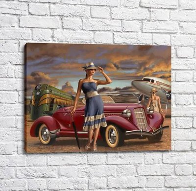 Постер Девушки на фоне самолета, поезда и авто, Перегрин Хиткот Put17245 фото