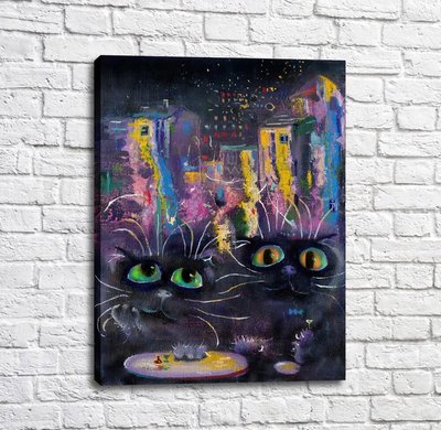 Постер Черные коты на фоне ночного города Kot17042 фото