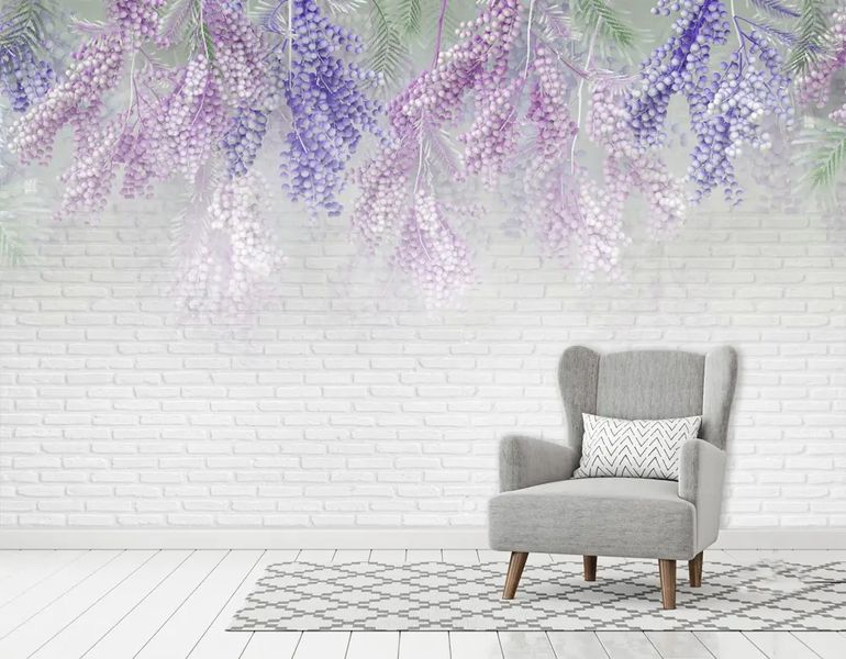 Фиолетово розовые растения на серой кирпичной стене Fan114 фото