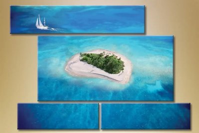 Модульные картины Полиптих, остров и яхта Mor9315 фото