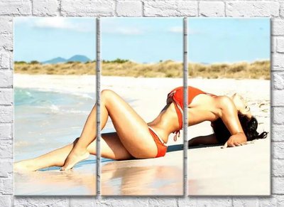 Триптих Девушка в красном купальнике на пляже Mor9965 фото