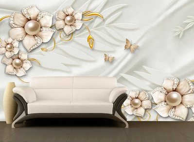 Fototapet Bijuterii florale cu modele aurii și fluturi 3D4015 фото