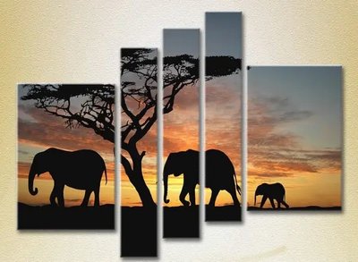 Модульные картины Слоны, закат в Африке_02 ZHi9815 фото