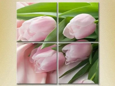 Модульные картины Розовые тюльпаны на шелковой ткани TSv7615 фото