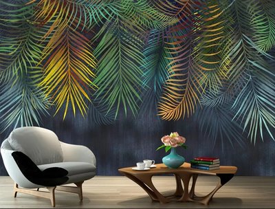 Разноцветные пальмовые ветви на темном фоне TSv915 фото
