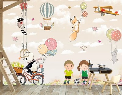 Дети и зверюшки на велосипеде и воздушных шарах Fot565 фото