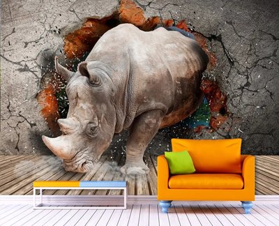 Rinocer uriaș, pe un perete crăpat 3D865 фото