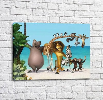 Постер Лев Алекс и его друзья на фоне моря и пальм Mul16285 фото