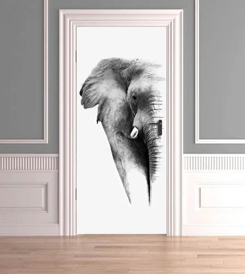 3Д наклейка на дверь, Слон в черно-белом STD31 фото