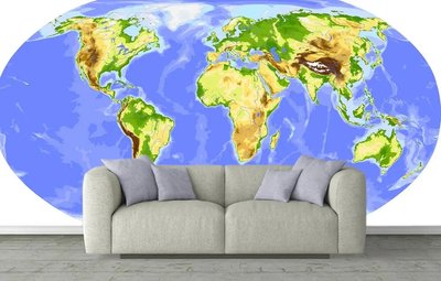 Harta fizică a lumii sub forma unui glob alungit Sov1066 фото