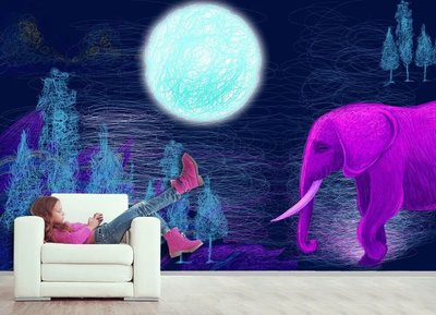Фиолетовый слон под луной в темном лесу Ris1416 фото
