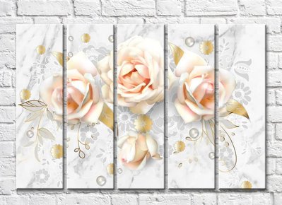 Trandafiri de piersici pe fond de marmură cu dantelă 3D5466 фото