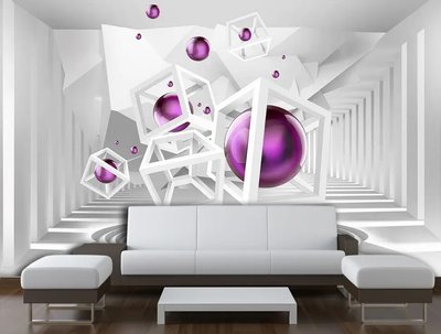Фотообои Фиолетовые сферы в белом геометрическом пространстве 3D4866 фото
