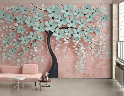 Фотообои Бмрюзовое 3Д дерево на розовом фоне Ska1766 фото