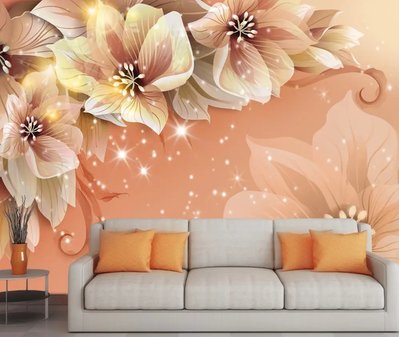 Крупные цветы на персиковом фоне TSv316 фото