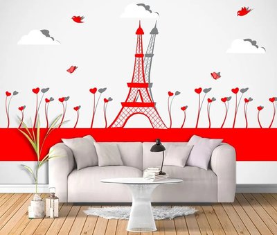 Turnul Eiffel Roșu și inimi înflorite Ske1216 фото