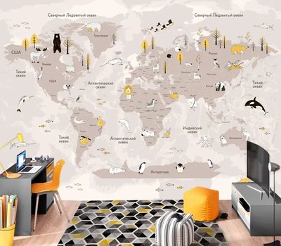 Карта мира с черными и желтыми объектами на пудровом фоне Fot466 фото