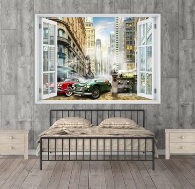 Наклейка на стену, Окно с видом на чудесные автомобили W116 фото