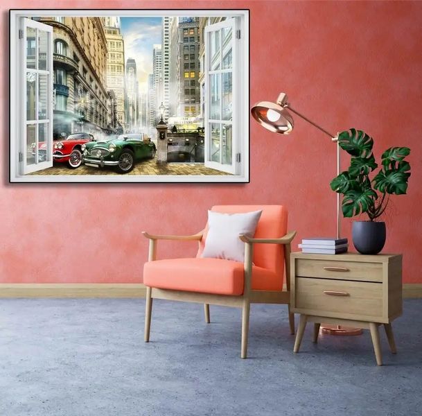 Наклейка на стену, Окно с видом на чудесные автомобили W116 фото