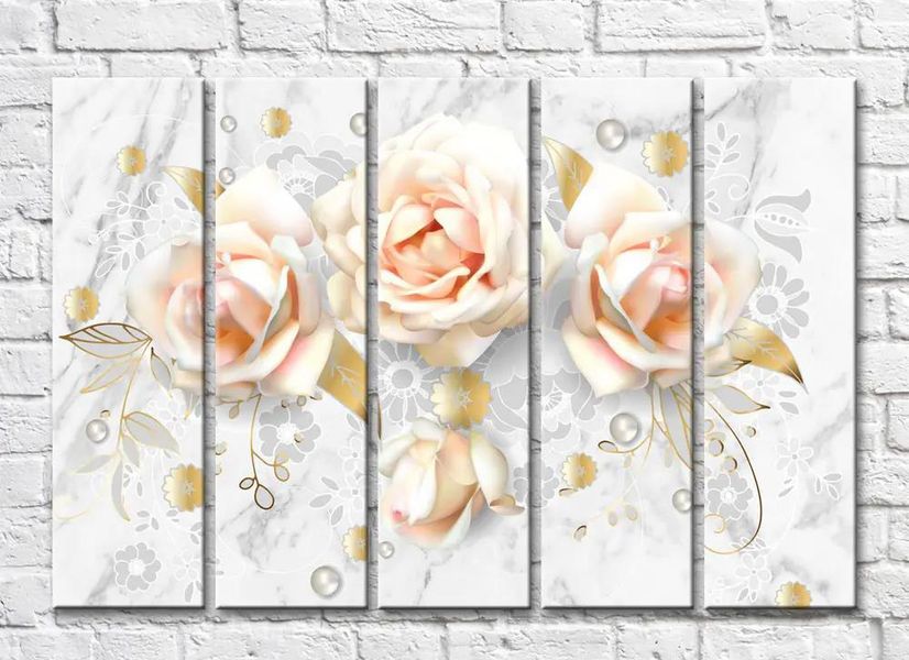 Trandafiri de piersici pe fond de marmură cu dantelă 3D5466 фото