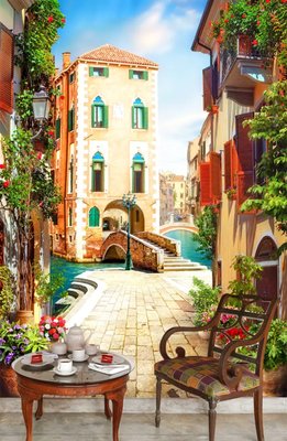 Улочка Венеции и мосты над водными каналами в перспективе Fre267 фото