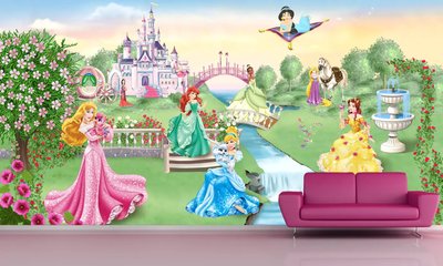 Сказочные принцессы в разноцветных платьях на прогулке возле замка Fot517 фото