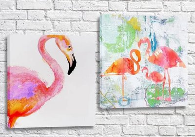 Диптих Рисованные фламинго на холсте, акварель ZHi9717 фото