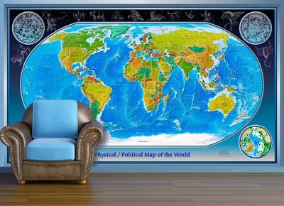 Физико политическая карта мира с ярким рельефом Sov1067 фото