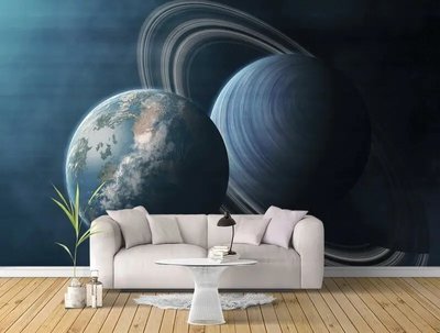Фотообои Сатурн и планета Земля, космос Kos2217 фото