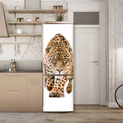 3Д наклейка на дверь, Леопард на белом фоне STD30 фото