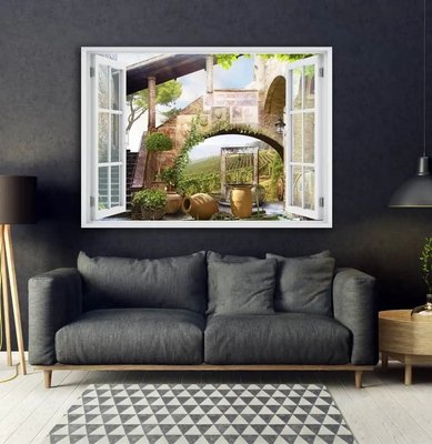 Наклейка на стену, 3D-окно с видом на сельскую жизнь W91 фото