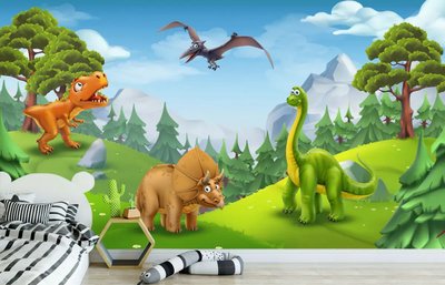 Герои мультфильма динозавры на фоне лесного пейзажа Fot491 фото